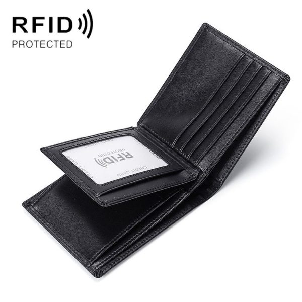 TP-215 Leather RFID Anti-theft Tri-fold Short Wallet (Black)