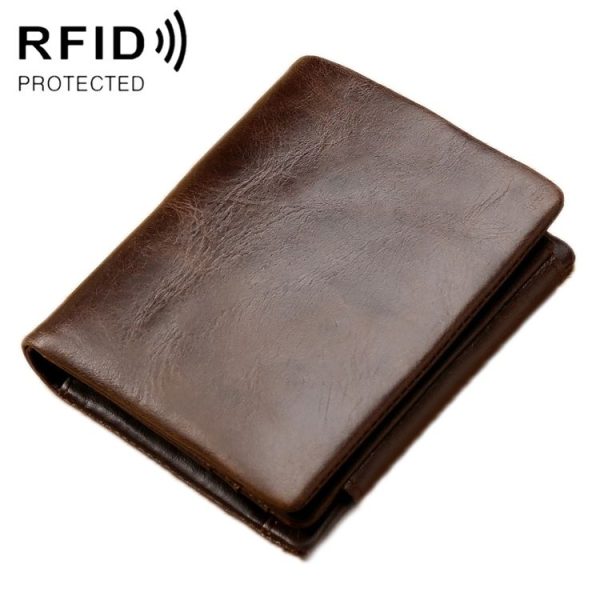 TP-191 RFID Multifunctional Tri-Fold Retro Men Genuine Leather Wallet (Coffee)