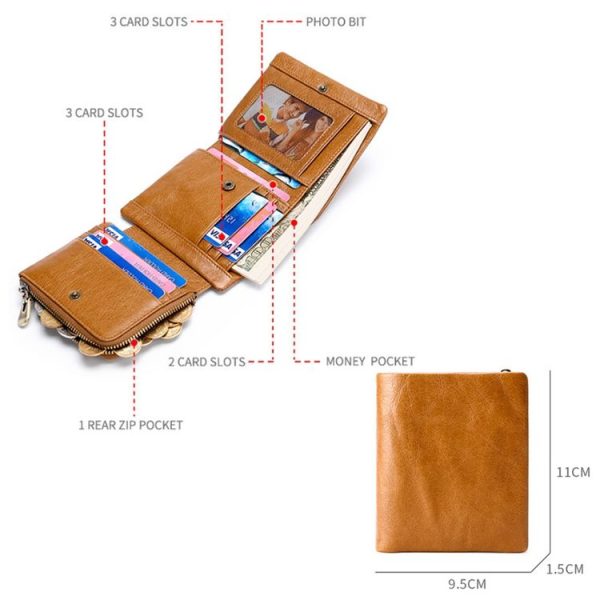 TP-191 RFID Multifunctional Tri-Fold Retro Men Genuine Leather Wallet (Coffee) - Image 3