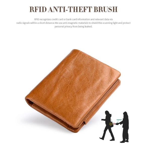 TP-191 RFID Multifunctional Tri-Fold Retro Men Genuine Leather Wallet (Coffee) - Image 4