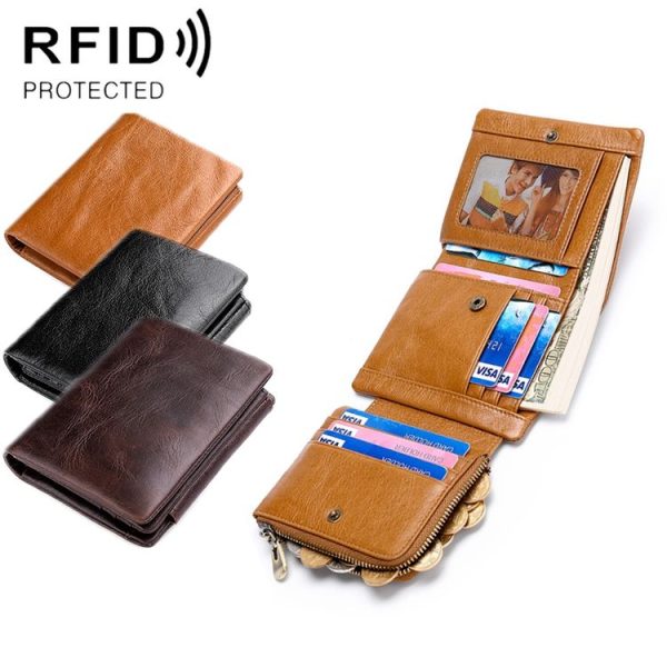 TP-191 RFID Multifunctional Tri-Fold Retro Men Genuine Leather Wallet (Coffee) - Image 6