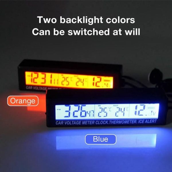 Car Inside And Outside Dual Temperature+Clock+Voltage LED Electronic Display (Orange+Blue) - Image 7