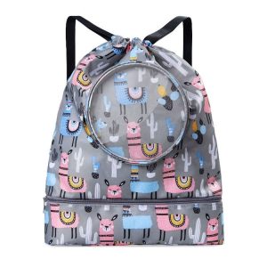 Wet And Dry Separation Waterproof Drawstring Shoulder Beach Swimming Bag For Children Gray L