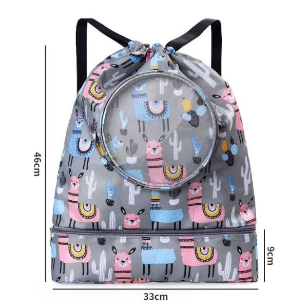 Wet And Dry Separation Waterproof Drawstring Shoulder Beach Swimming Bag For Children Gray L - Image 2
