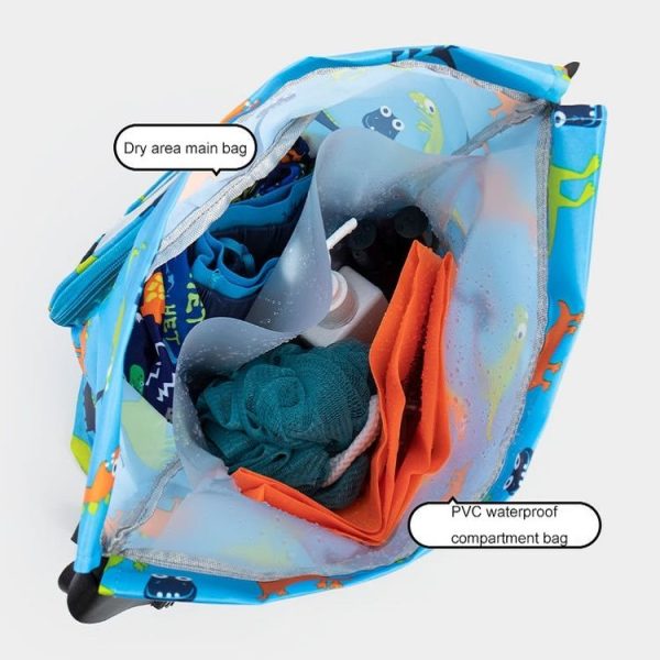 Wet And Dry Separation Waterproof Drawstring Shoulder Beach Swimming Bag For Children Gray L - Image 3