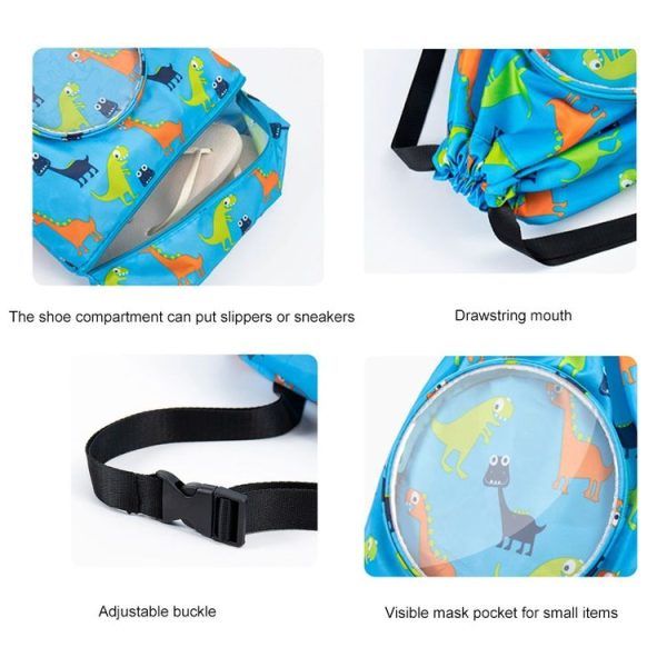 Wet And Dry Separation Waterproof Drawstring Shoulder Beach Swimming Bag For Children Gray L - Image 5
