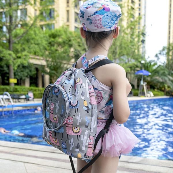 Wet And Dry Separation Waterproof Drawstring Shoulder Beach Swimming Bag For Children Gray L - Image 6