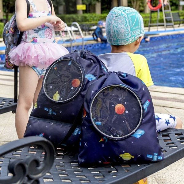 Wet And Dry Separation Waterproof Drawstring Shoulder Beach Swimming Bag For Children Gray L - Image 7