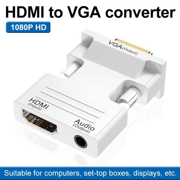 HDMI Female To VGA Male With Audio Adapter Computer Monitor TV Projector Converter (White) - Image 2