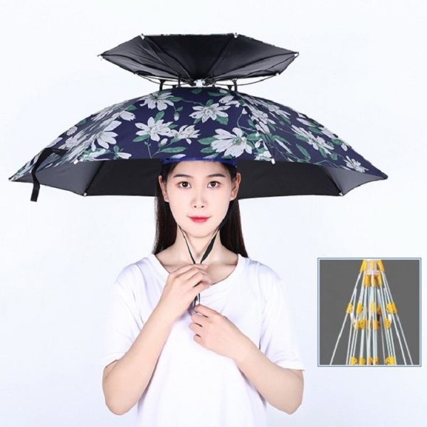 Outdoor Sunscreen And Rainproof Folding Double-layer Fishing Umbrella Hat, Color: Ultralight 80 Camellia