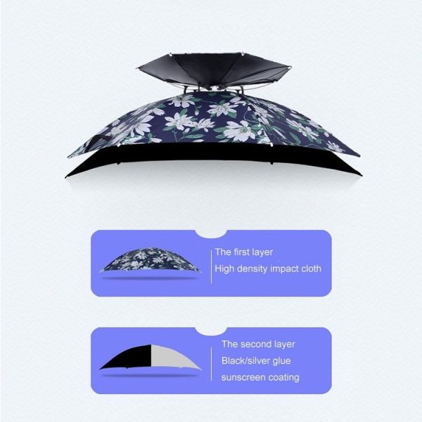 Outdoor Sunscreen And Rainproof Folding Double-layer Fishing Umbrella Hat, Color: Ultralight 80 Camellia - Image 3