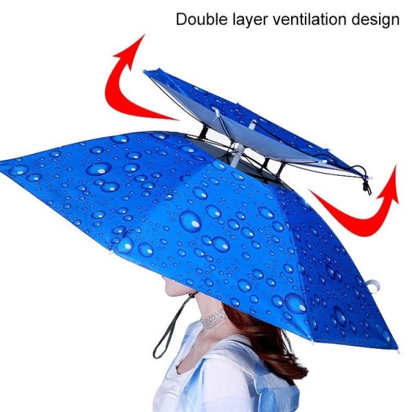 Outdoor Sunscreen And Rainproof Folding Double-layer Fishing Umbrella Hat, Color: Ultralight 80 Camellia - Image 5