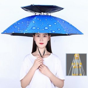 Outdoor Sunscreen And Rainproof Folding Double-layer Fishing Umbrella Hat, Color: Ultralight 80 Blue