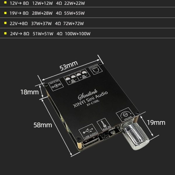 XY-C100L Stereo Stepless Tuning Bluetooth Digital Power Amplifier Board - Image 4