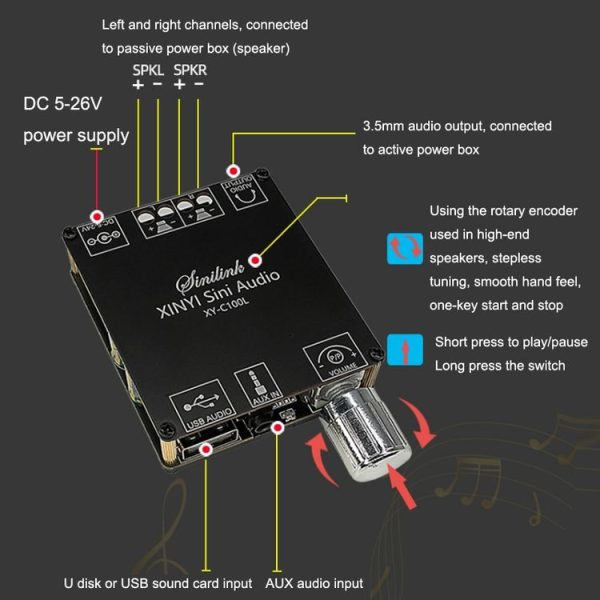 XY-C100L Stereo Stepless Tuning Bluetooth Digital Power Amplifier Board - Image 5