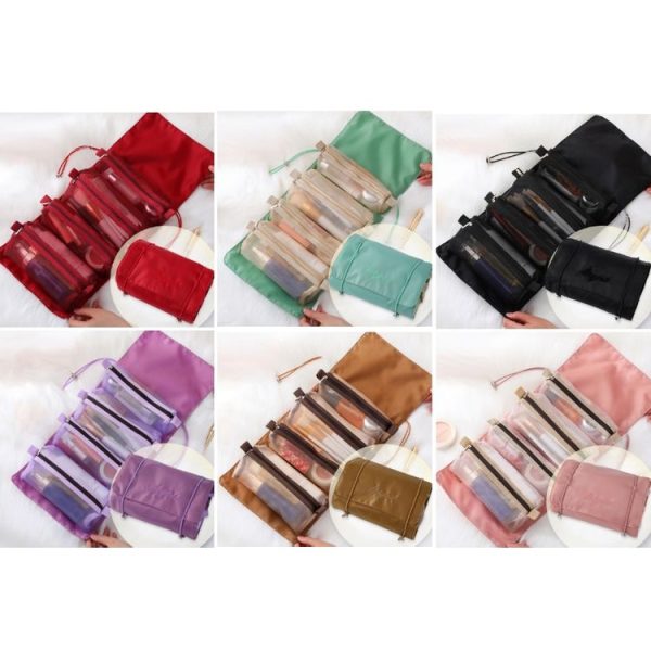 4 In 1 Women Travel Portable Waterproof Mesh Cosmetic Bag (Red) - Image 2