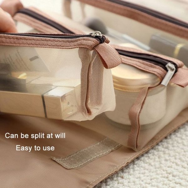 4 In 1 Women Travel Portable Waterproof Mesh Cosmetic Bag (Red) - Image 5