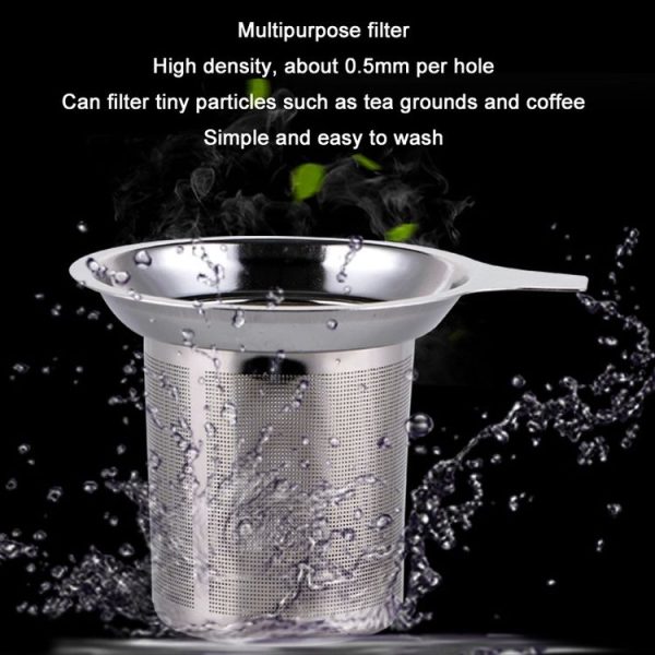 304 Stainless Steel Teapot Flat Bottom High Density Strainer With Handle (Silver) - Image 5