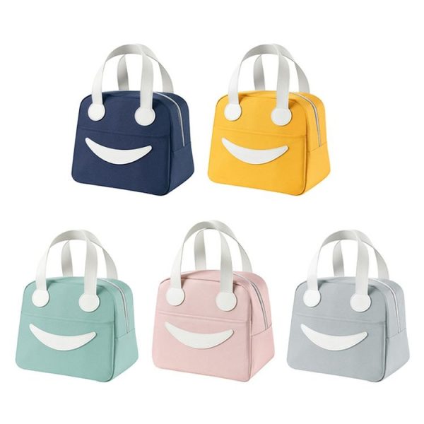 Smiley Lunch Bag with Leather Handles, Size: S (Navy Blue) - Image 2