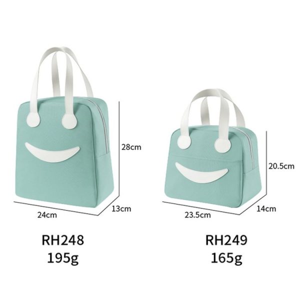 Smiley Lunch Bag with Leather Handles, Size: S (Navy Blue) - Image 3