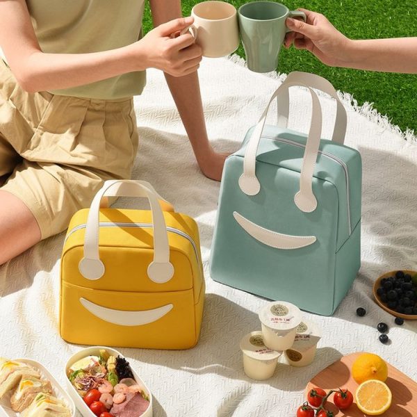 Smiley Lunch Bag with Leather Handles, Size: S (Navy Blue) - Image 7