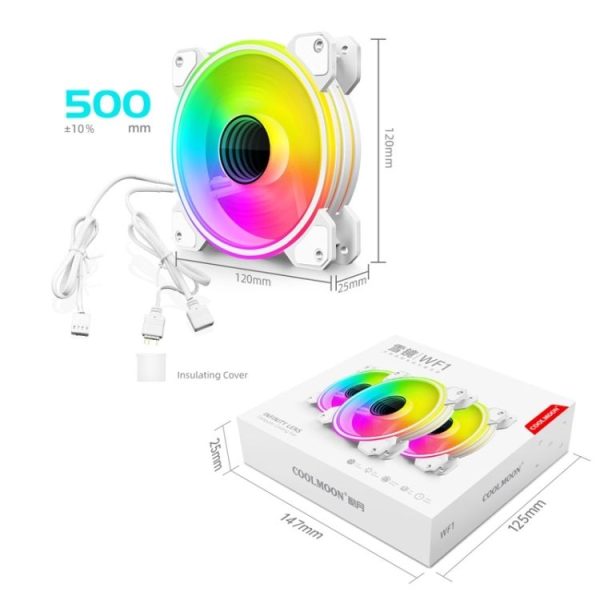 COOLMOON 12cm Infinity Lens Computer Cooling Fan PWM ARGB Chassis Cooling Fan (White) - Image 3