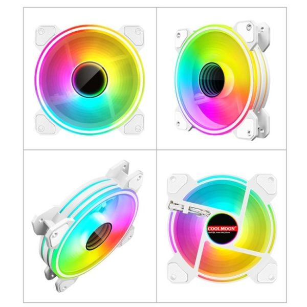 COOLMOON 12cm Infinity Lens Computer Cooling Fan PWM ARGB Chassis Cooling Fan (White) - Image 5