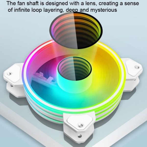 COOLMOON 12cm Infinity Lens Computer Cooling Fan PWM ARGB Chassis Cooling Fan (White) - Image 6