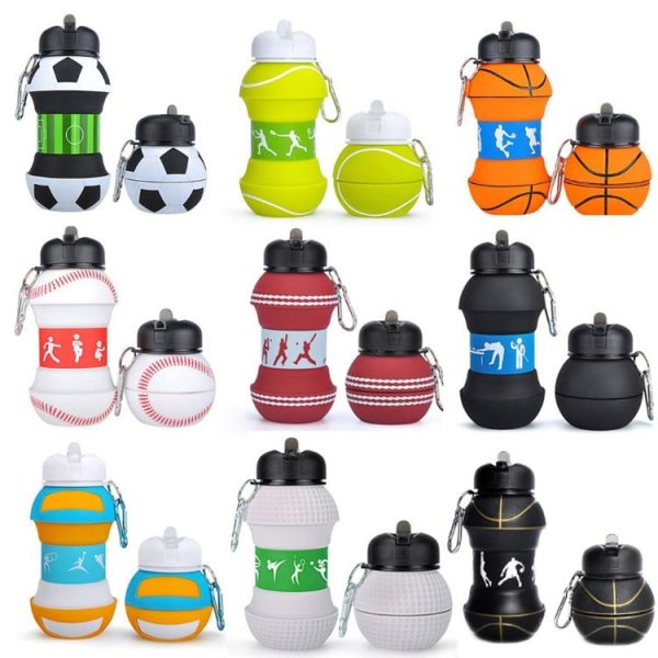 Outdoor Sports Anti-fall Water Bottle Portable Leak-proof Silicone Folding Cup, Shape: Basketball (550ml) - Image 2