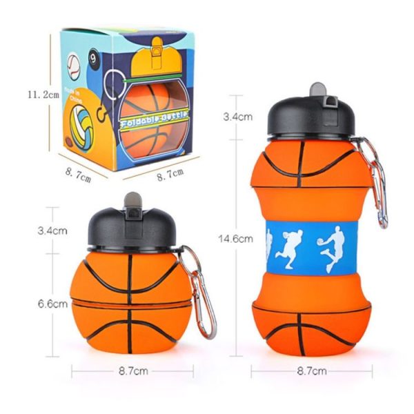Outdoor Sports Anti-fall Water Bottle Portable Leak-proof Silicone Folding Cup, Shape: Basketball (550ml) - Image 3