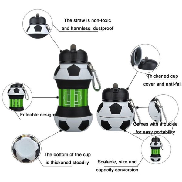 Outdoor Sports Anti-fall Water Bottle Portable Leak-proof Silicone Folding Cup, Shape: Basketball Black (550ml) - Image 4