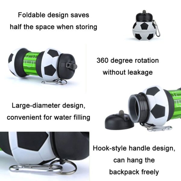 Outdoor Sports Anti-fall Water Bottle Portable Leak-proof Silicone Folding Cup, Shape: Basketball Black (550ml) - Image 5