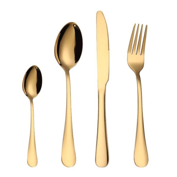 4PCS / Set Stainless Steel Western Steak Fork Spoon Knife Set, Color: Golden