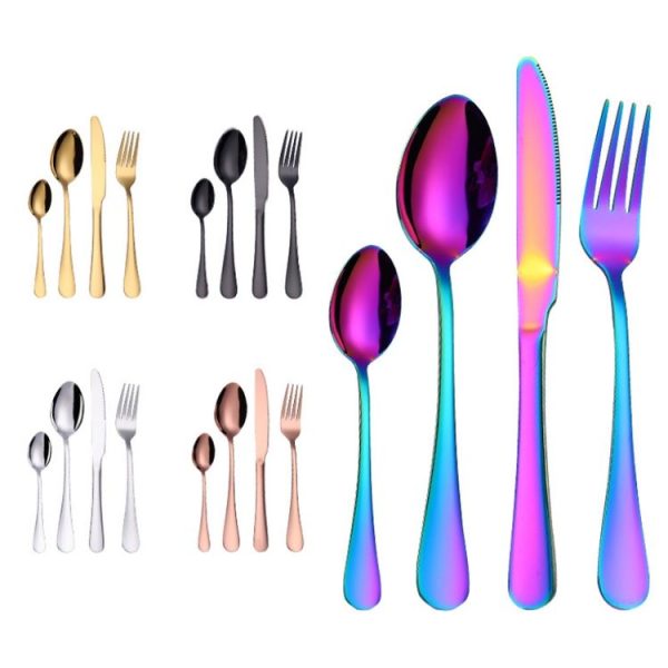 4PCS / Set Stainless Steel Western Steak Fork Spoon Knife Set, Color: Golden - Image 2