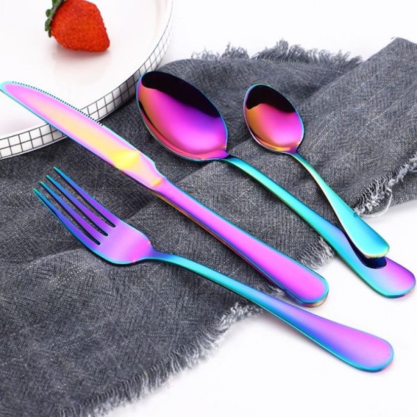 4PCS / Set Stainless Steel Western Steak Fork Spoon Knife Set, Color: Golden - Image 5