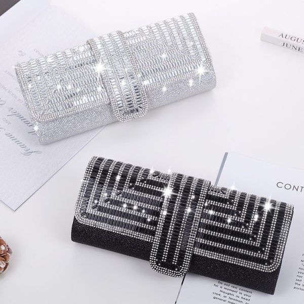 Ladies Evening Bag Shoulder Bag Hand Messenger Bag (Black) - Image 2