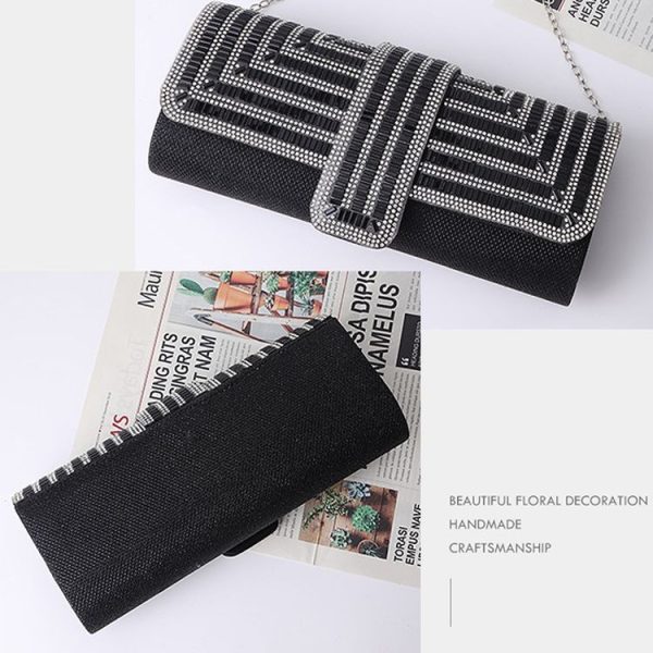 Ladies Evening Bag Shoulder Bag Hand Messenger Bag (Black) - Image 6