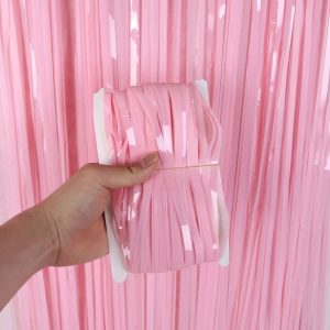 2 PCS Rain Curtain Birthday Party Background Wall Decoration (1x2M Pink)