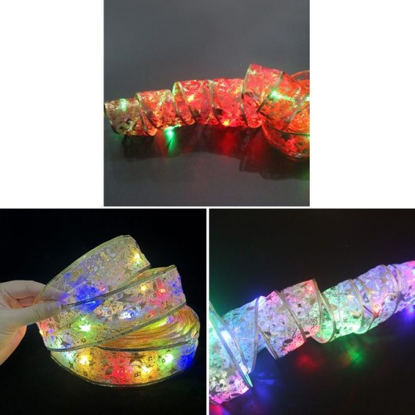 Christmas LED Lights Bronzing Double Ribbon String Lights, Specification: 5m (Gold Red Color Light) - Image 2