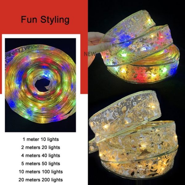 Christmas LED Lights Bronzing Double Ribbon String Lights, Specification: 5m (Gold Red Color Light) - Image 4