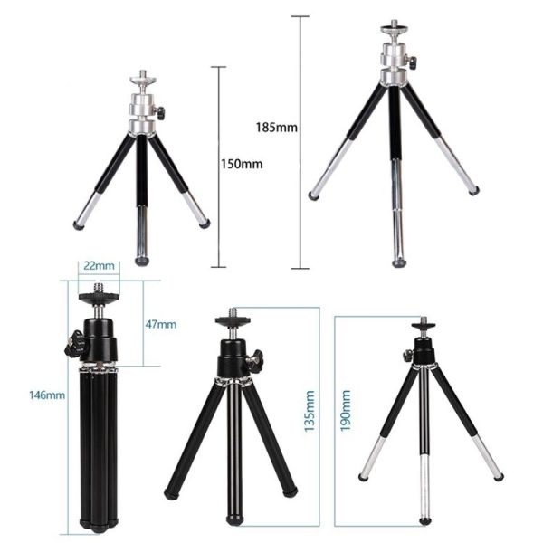 2PCS Projector Phone Stand Desktop Portable Telescopic Mini Metal Tripod, Style: 2 Sections (Black) - Image 3