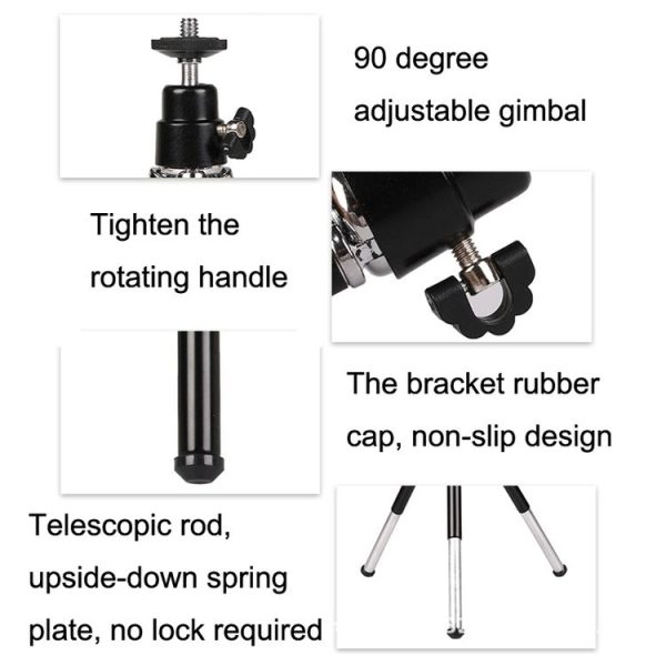 2PCS Projector Phone Stand Desktop Portable Telescopic Mini Metal Tripod, Style: 2 Sections (Black) - Image 4
