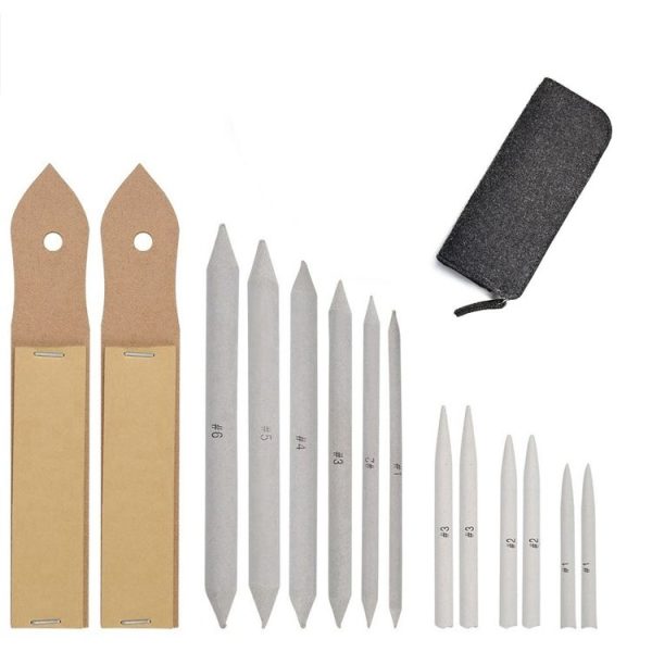 15 In 1 Blending Smudge Stump Stick Tortillon Sketch Art Drawing Sketcking Pen With Deep Gray Bag