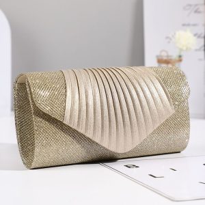 Simple Square Pleated Ladies Dinner Party Bag Bridesmaid Bridal Wedding Banquet Bag (Champagne)