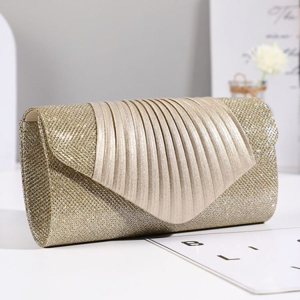 Simple Square Pleated Ladies Dinner Party Bag Bridesmaid Bridal Wedding Banquet Bag (Champagne)