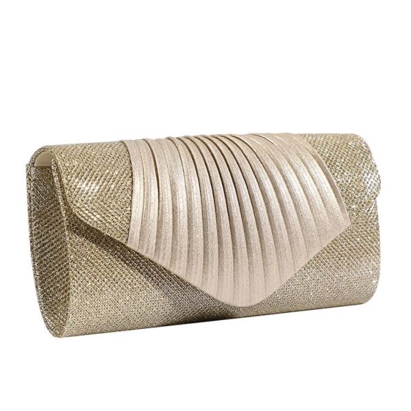Simple Square Pleated Ladies Dinner Party Bag Bridesmaid Bridal Wedding Banquet Bag (Champagne) - Image 2