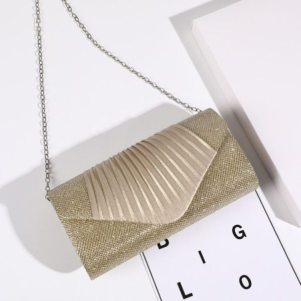 Simple Square Pleated Ladies Dinner Party Bag Bridesmaid Bridal Wedding Banquet Bag (Champagne) - Image 3