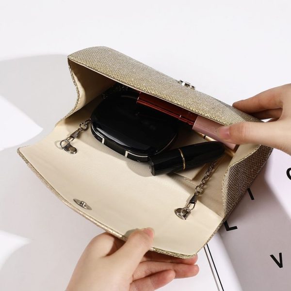 Simple Square Pleated Ladies Dinner Party Bag Bridesmaid Bridal Wedding Banquet Bag (Champagne) - Image 6