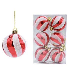 6pcs / pack 6cm Painted Christmas Ball Decoration Props (Red and White Spiral Stripes)