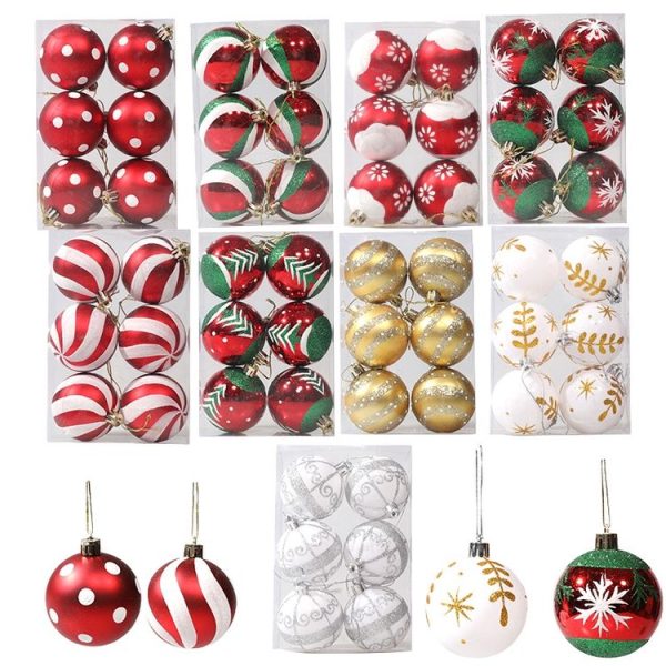 6pcs / pack 6cm Painted Christmas Ball Decoration Props (Red and White Spiral Stripes) - Image 2